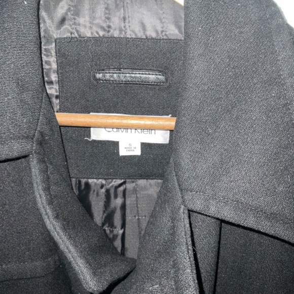 CALVIN KLEIN Men's Wool Blend Black Button Lined Pea Coat Winter Size S - Picture 3 of 5